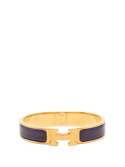 Pre-owned Hermes 2000-2026 Narrow Enamel Clic H Bracelet Gm Costume Bracelet In Purple