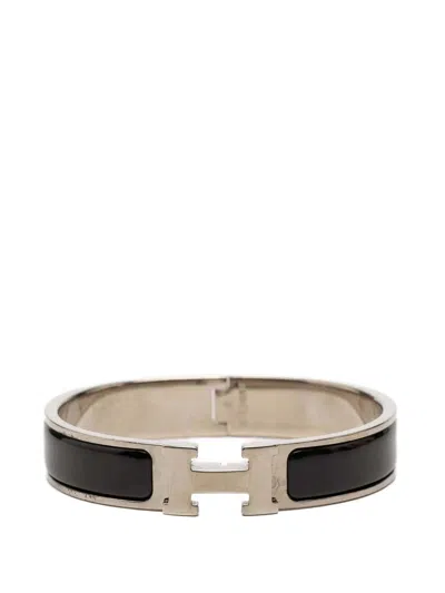 Pre-owned Hermes 2000-2026 Narrow Enamel Clic H Bracelet Pm Costume Bracelet In Black