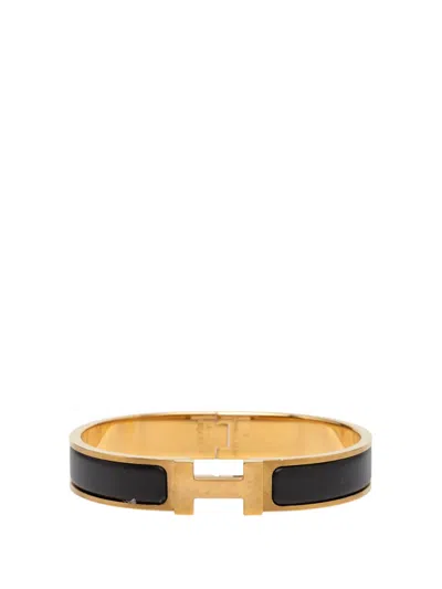 Pre-owned Hermes 2000-2026 Narrow Enamel Clic H Bracelet Pm Costume Bracelet In Black