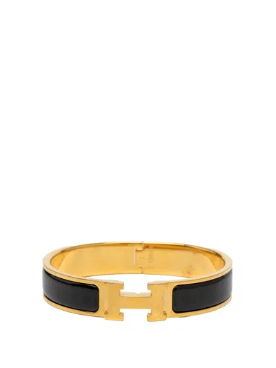 Pre-owned Hermes 2000-2026 Narrow Enamel Clic H Bracelet Pm Costume Bracelet In Black