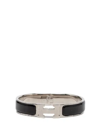 Pre-owned Hermes 2000-2026 Narrow Enamel Clic H Bracelet Pm Costume Bracelet In Black
