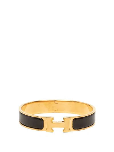Pre-owned Hermes 2000-2026 Narrow Enamel Clic H Bracelet Pm Costume Bracelet In Black