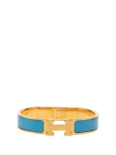 Pre-owned Hermes 2000-2026 Narrow Enamel Clic H Bracelet Pm Costume Bracelet In Blue