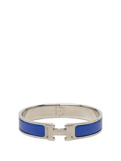 Pre-owned Hermes 2000-2026 Narrow Enamel Clic H Bracelet Pm Costume Bracelet In Blue