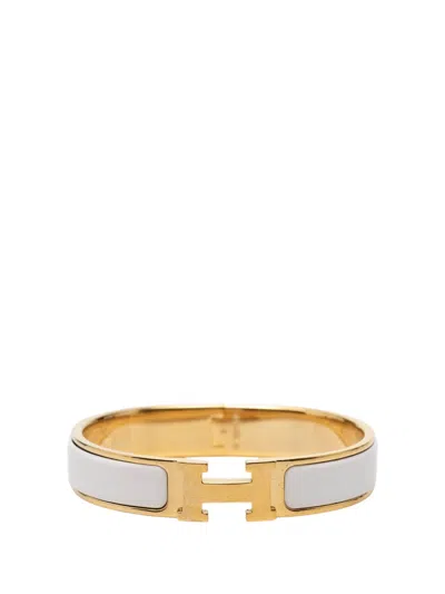 Pre-owned Hermes 2000-2026 Narrow Enamel Clic H Bracelet Pm Costume Bracelet In Gold