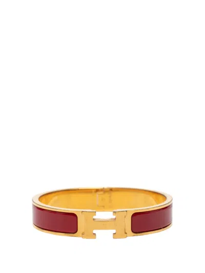 Pre-owned Hermes 2000-2026 Narrow Enamel Clic H Bracelet Pm Costume Bracelet In Gold