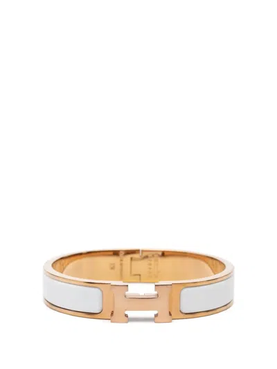 Pre-owned Hermes 2000-2026 Narrow Enamel Clic H Bracelet Pm Costume Bracelet In Gold