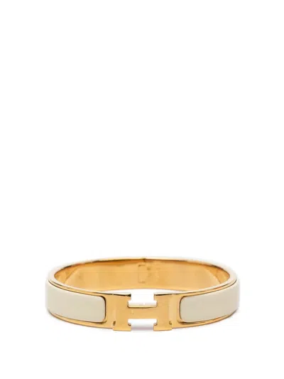 Pre-owned Hermes 2000-2026 Narrow Enamel Clic H Bracelet Pm Costume Bracelet In Gold