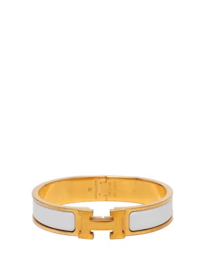 Pre-owned Hermes 2000-2026 Narrow Enamel Clic H Bracelet Pm Costume Bracelet In Gold