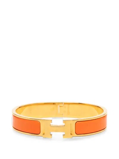 Pre-owned Hermes 2000-2026 Narrow Enamel Clic H Bracelet Pm Costume Bracelet In Gold