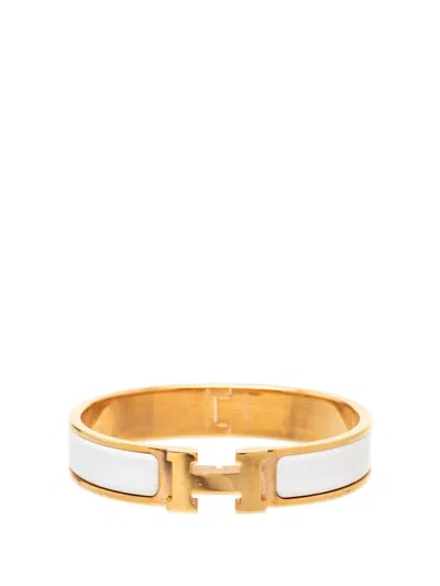 Pre-owned Hermes 2000-2026 Narrow Enamel Clic H Bracelet Pm Costume Bracelet In Gold
