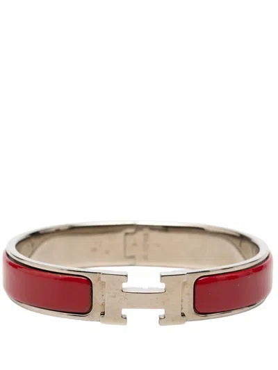 Pre-owned Hermes 2000-2026 Narrow Enamel Clic H Bracelet Pm Costume Bracelet In Red
