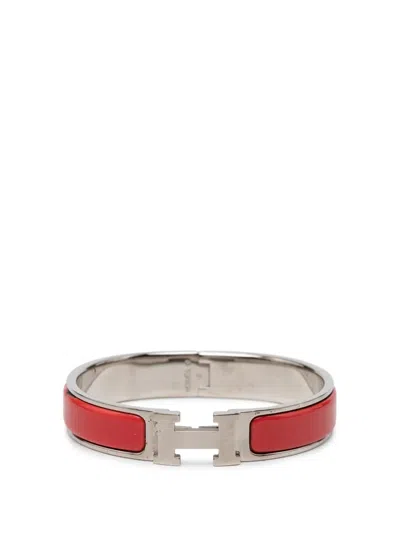 Pre-owned Hermes 2000-2026 Narrow Enamel Clic H Bracelet Pm Costume Bracelet In Red