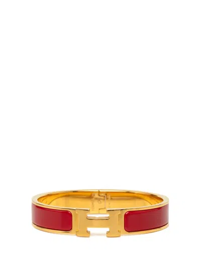 Pre-owned Hermes 2000-2026 Narrow Enamel Clic H Bracelet Pm Costume Bracelet In Red