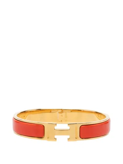 Pre-owned Hermes 2000-2026 Narrow Enamel Clic H Bracelet Pm Costume Bracelet In Red