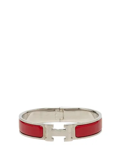 Pre-owned Hermes 2000-2026 Narrow Enamel Clic H Bracelet Pm Costume Bracelet In Red