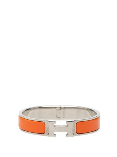 Pre-owned Hermes 2000-2026 Narrow Enamel Clic H Bracelet Pm Costume Bracelet In Silver