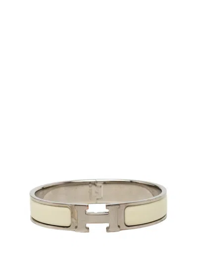 Pre-owned Hermes 2000-2026 Narrow Enamel Clic H Bracelet Pm Costume Bracelet In Silver