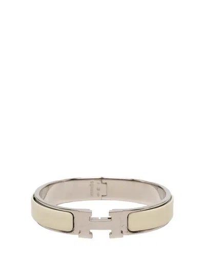 Pre-owned Hermes 2000-2026 Narrow Enamel Clic H Bracelet Pm Costume Bracelet In White
