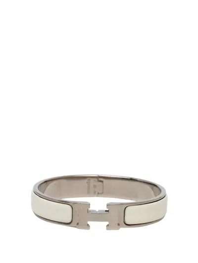 Pre-owned Hermes 2000-2026 Narrow Enamel Clic H Bracelet Pm Costume Bracelet In White