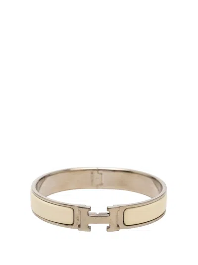 Pre-owned Hermes 2000-2026 Narrow Enamel Clic H Bracelet Pm Costume Bracelet In White