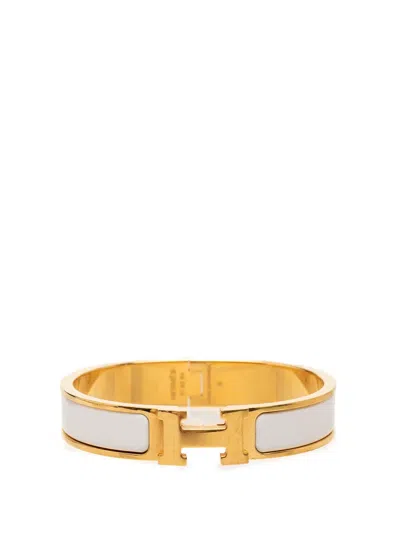 Pre-owned Hermes 2000-2026 Narrow Enamel Clic H Bracelet Pm Costume Bracelet In White