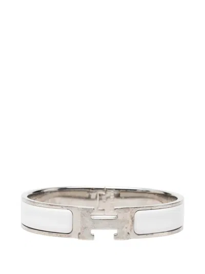 Pre-owned Hermes 2000-2026 Narrow Enamel Clic H Bracelet Pm Costume Bracelet In White