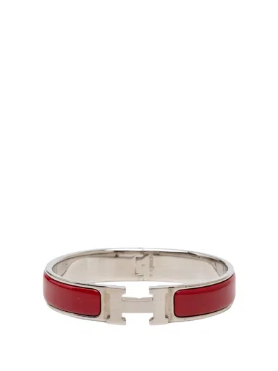 Pre-owned Hermes 2000-2026 Narrow Enamel Clic H Bracelet Pm Costume Earrings In Red