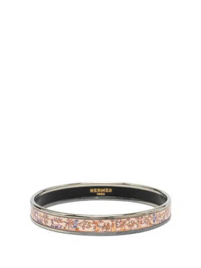 Pre-owned Hermes 2000-2026 Narrow Enamel Forest Animals Bangle Bracelet 65 Costume Bracelet In Pink