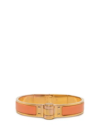 Pre-owned Hermes 2000-2026 Narrow Enamel Hinge Bracelet Pm Costume Bracelet In Gold
