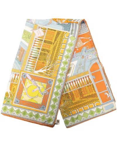 Pre-owned Hermes 2000-2026 Objets De Curiosite Silk Scarf 90 Scarves In Orange