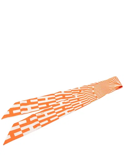 Pre-owned Hermes 2000-2026 Op H Silk Twilly Scarf Scarves In Orange