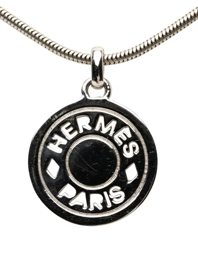 Pre-owned Hermes 2000-2026 Palladium Plated Clou De Selle Pendant Necklace Costume Necklace In Silver
