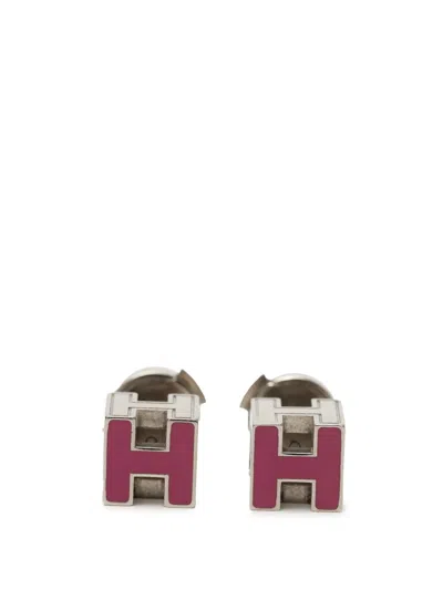 Pre-owned Hermes 2000-2026 Palladium Plated Enamel Cage Dh Cube Push Back Earrings Costume Earrings In Purple