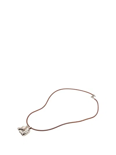 Pre-owned Hermes 2000-2026 Palladium Plated Horse Head Pendant Necklace Costume Necklace In Silver