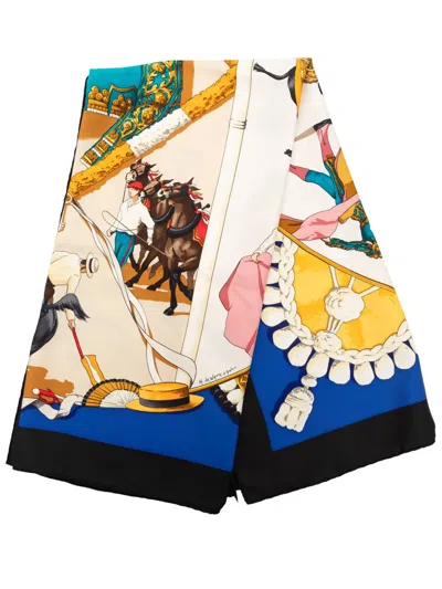 Pre-owned Hermes 2000-2026 Plaza De Toros Silk Scarf 90 Scarves In Neutral
