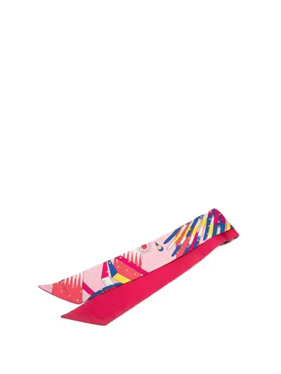 Pre-owned Hermes 2000-2026 Plumetis Dots Silk Twilly Scarf Scarves In Pink