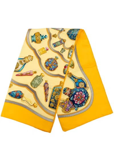 Pre-owned Hermes 2000-2026 Qu Importe Le Flacon Silk Scarf 90 Scarves In Yellow