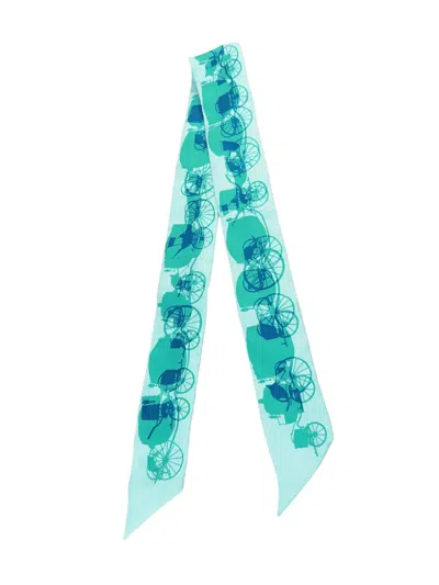 Pre-owned Hermes 2000-2026 Rayons X Carriage Silk Twilly Scarf Scarves In Blue
