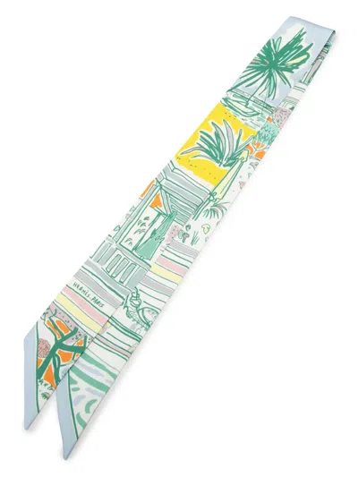 Pre-owned Hermes 2000-2026 Rayures D Ete Silk Twilly Scarf Scarves In Green