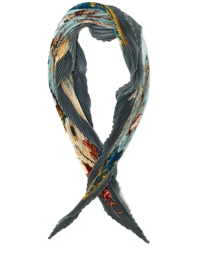 Pre-owned Hermes 2000-2026 Real Escuela Andaluza Del Arte Ecuestre Pleated Silk Scarf Scarves In Blue
