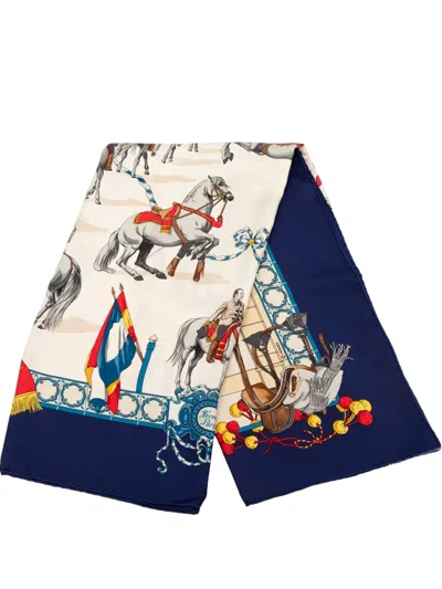 Pre-owned Hermes 2000-2026 Real Escuela Andaluza Del Arte Ecuestre Silk Scarf 90 Scarves In White