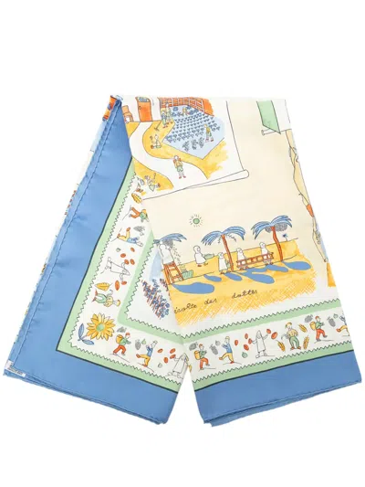 Pre-owned Hermes 2000-2026 Retour A La Terre Silk Scarf 90 Scarves In Blue
