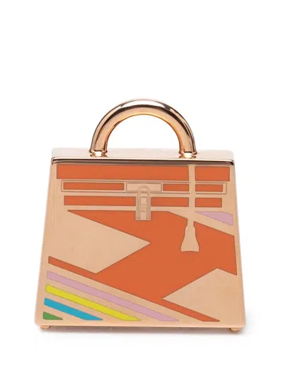 Pre-owned Hermes 2000-2026 Rose Gold Plated Curiosite Kelly Laque H Vibration Charm Costume Pendant In Pink