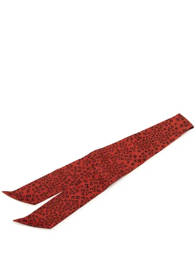 Pre-owned Hermes 2000-2026 Scattered Letters Twilly Silk Scarf Scarves In Red