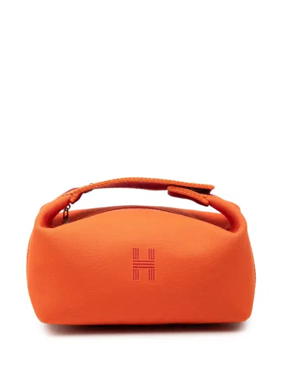 Pre-owned Hermes 2000-2026 Small Toile Bride A Brac Case Vanity Bag In Orange