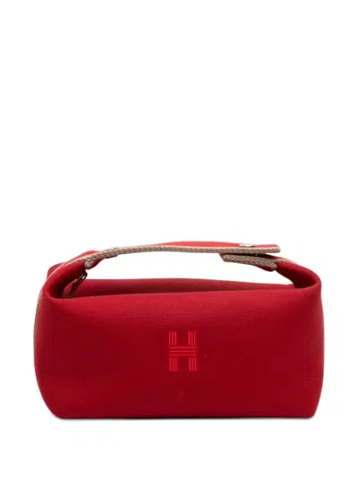 Pre-owned Hermes 2000-2026 Small Toile Bride A Brac Vanity Bag In Red