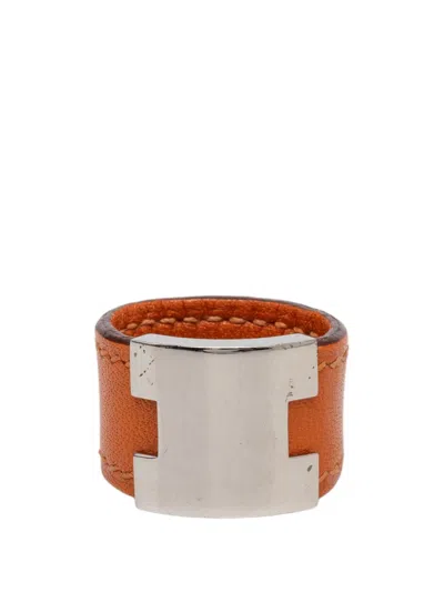 Pre-owned Hermes 2000-2026 Swift And Palladium Plated Lurie Ring Costume Ring In Orange