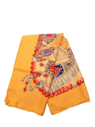 Pre-owned Hermes 2000-2026 Terres Precieuses Silk Scarf 90 Scarves In Yellow