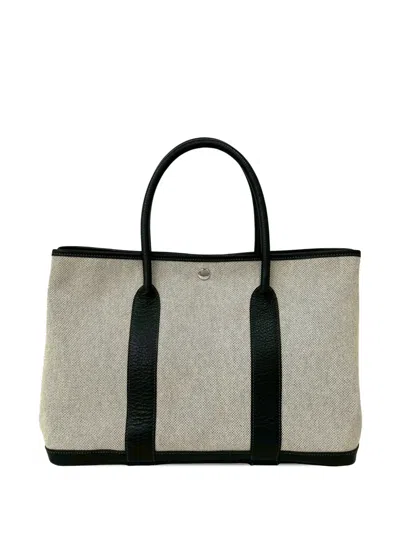 Pre-owned Hermes 2000-2026 Toile And Negonda Garden Party 36 Tote Bag In Grey